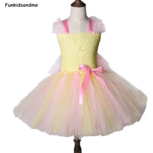 Pony Fluttershy Tutu Dress Yellow Pink Cartoon Girl Birthday Party Fancy Dress Children Kids Halloween Costumes For Girls 2-12Y