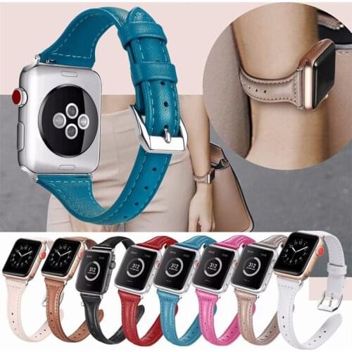 Calf Leather Slim Band for Apple Watch Series 5 4 3 2 1 for Iwatch 40mm 44mm 38mm 42mm Strap Wristband Bracelet Correa Pulseira