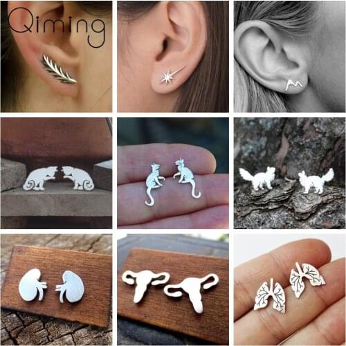 Trendy Ear Climber Tiny Star Stud Earrings For Women Everyday Jewelry Boho Elephant Cat Animal Ear Cuff Simple Earrings
