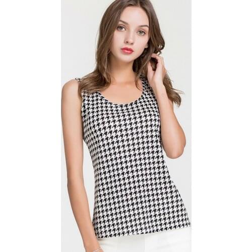 Silk Vest Lady Print Sleeveless 70% Silk Knitted Jacket With Suspender Inside
