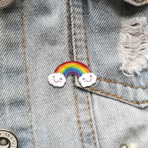 Cute Wish Pin For Women Cartoon Acrylic Brooch Beautiful RainBow Badges Hat Coat Accessories Scarf Buckle Jewelry Gifts