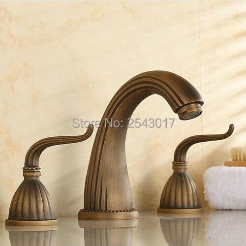 New Arrival Unique Design Bathtub Faucet Deck Mounted Double Handle Solid Brass Antique Retro Finish 3 hole mixer taps ZR852