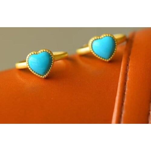 SNew silver inlaid natural turquoise cold temperament ring beautiful fresh opening adjustable jewelry