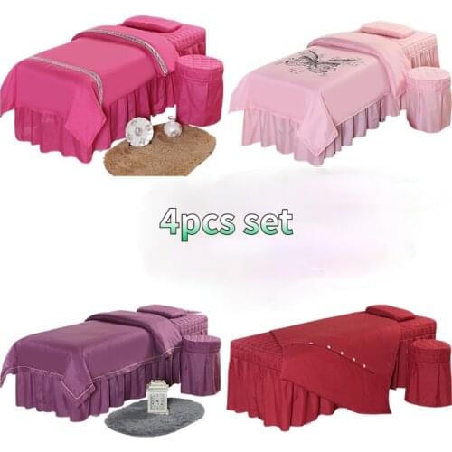 Multu Style 4pcs Beauty Salon Bedding Sets Massage Spa Fitted Table Skirt, Pillow Cover, Stool Cover, Spa Sheet High Quality