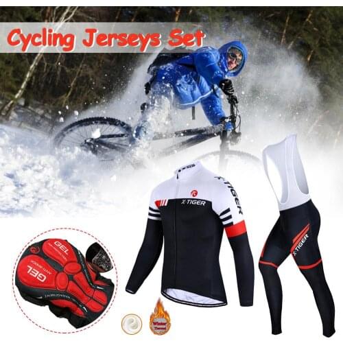 Cycling Jerseys Set Long Sleeve Cycling Jersey 5D Gel Padded Bib Pants Trousers Autumn Winter Thermal Fleece Cycling Set
