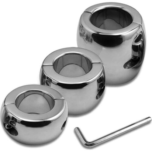 Stainless Steel Testicle Heavy Stretchers Scrotum Locking Pendant Rings Casing Sleeve Ball Weight for CBT Male Sex Toy 3 Szie