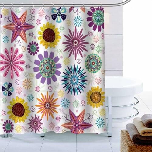 ShunQian Flower Vector Shower Curtain Polyester Fabric Bath Screens Curtains For Bathroom 3D Waterproof Bath Curtain Hook