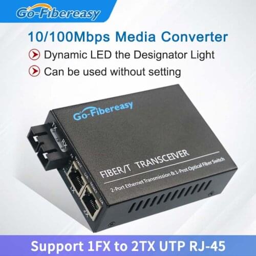 GoFibereasy 10/100Mpb/s Fiber Optical Media Converter Single mode Duplex Fiber 1310nm With 1-Port SC FX to 2-Port RJ45 TX