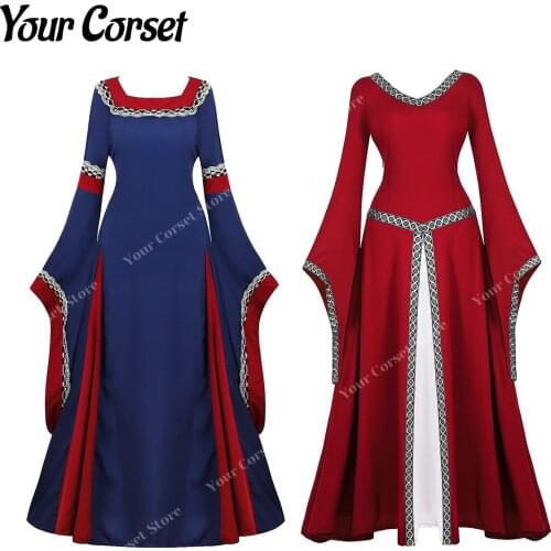 Medieval Costume Women Dress Renaissance 18th Century Over Dress Long Sleeves Retro Medieval Dresses Gown for Women Cosplay