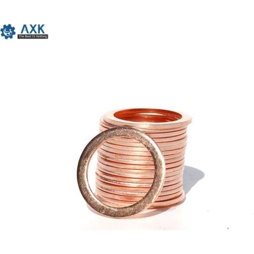 100PCS M10 Solid Copper Washer Flat Ring Gasket Sump Plug Oil Seal Fittings Brass Flat Washers Fastener Hardware Accessories