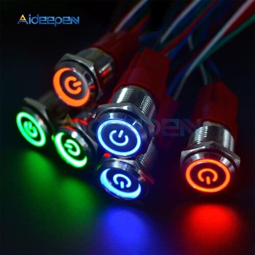 16mm 19mm 22mm red blue green Light 250V 5A Hot Car Auto Metal LED Power Push Button Switch Self locking Type On-off 9-24V