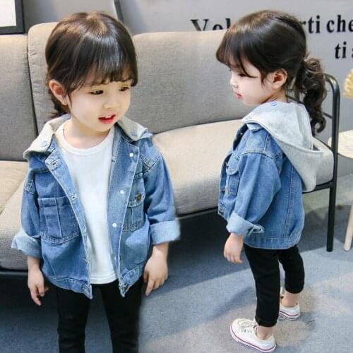 2019 girl denim jacket childrens hooded collar blue jacket long-sleeved denim jacket girl 2-12Y new clothes clothes