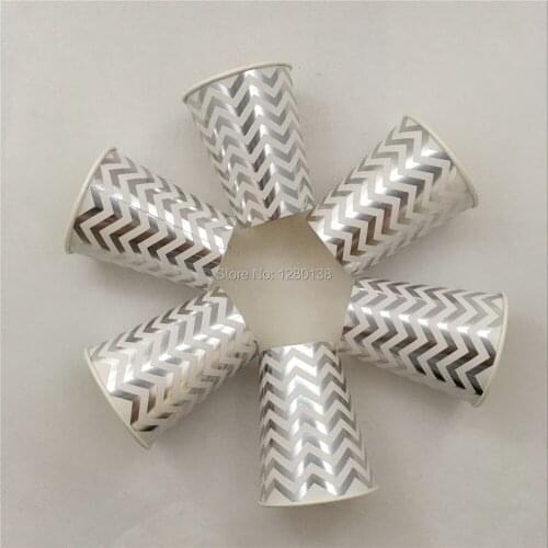 360pcs 9oz Metallic Gold Silver Colorful Paper Cups Tabelware Chevron Pattern Party Wedding Drinking Supply Hot Cups Cold Cups
