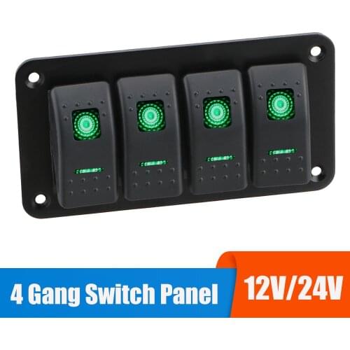 12V 24V 4 Gang LED Rocker Switch Panel Light Toggle Circuit Breaker Protector Accessories For Car Auto Truck Caravan Marine Ship