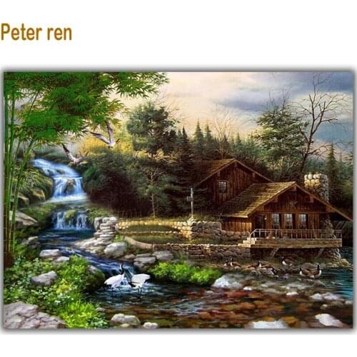 Diamond embroidery Waterfall full needlework cross stitch set square resin diamond painting art wall picture vacation cottage