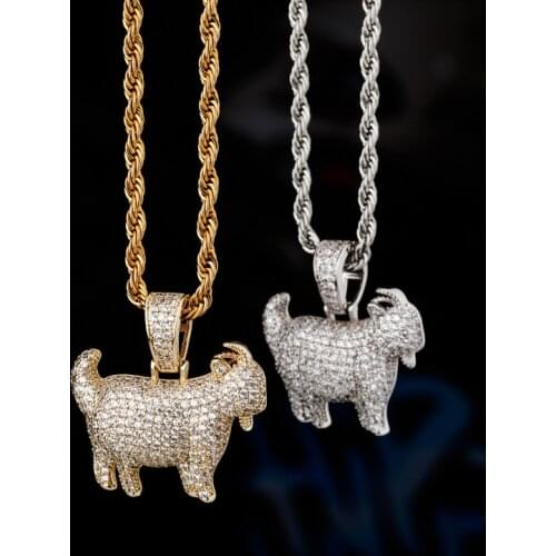 AITIEI Shiny Trendy Goat Animal Pendant Necklace Charms For Men Women Gold Silver Color Cubic Zircon Hip Hop Jewelry Gifts