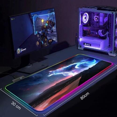 DIY Fantasy Wolf Gaming Mouse Pad Large Anime Mousepad RGB Computer Mouse Pad Gamer Mause Pad LED Backlit Mat Keyboard Desk Mat