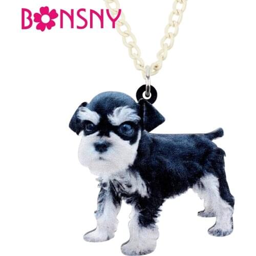 Bonsny Statement Acrylic Miniature Schnauzer Dog Necklace Pendant Sweater Chain Animal Pets Jewelry For Women Girls Gift Bijoux