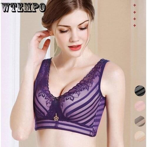 Lace Sexy Push Up Bra Women Seamless Underwear Bras Gather Striped Bralette Wide Strap Wireless Soft Lingerie Brassiere Female