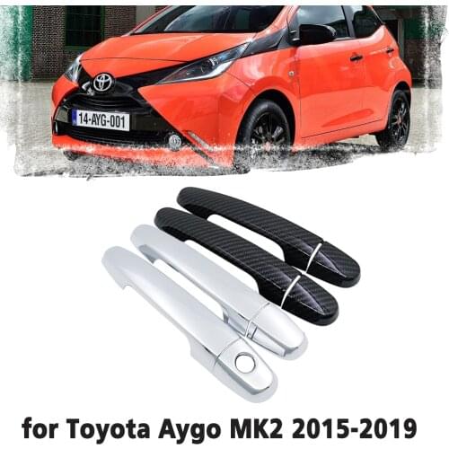 Black Carbon Fiber handle Or Chrome Side Door Cover Trim Set for Toyota Aygo MK2 2015 2016 2017 2018 2019 Car Accessories Cap