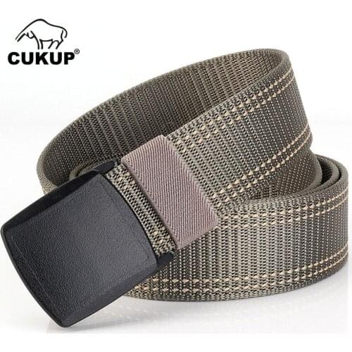 CUKUP Brand Name Designer Quality Striped Line Pattern Nylon Belts Thickened Plastic Buckle Male Accessories Belt Unisex CBCK075