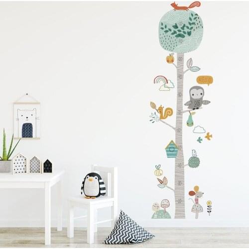 DIY Forest Animal Trees Height Wall Sticker Decor Nordic Modern Children Height Measure Mural Decals Nursery Creative Wallpaper