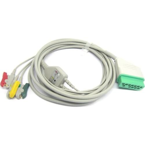 Ecg cable with 3leads Clip and 12pin square connector for Nihon kohden BSM-2301,BSM-2353 paitent monitor