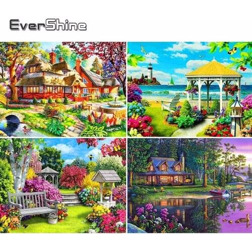 Evershine 5D Diamond Mosaic Sale Garden Cross Stitch Diamond Painting Full Drill Square Scenery Rhinestones Pictures Diamond Art