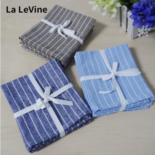 Cotton Linen Cloth Blue White Stripe Thicken Napkin Home Wedding Party Kitchen Restaurant Cup Dishes Napkins Table Decorative