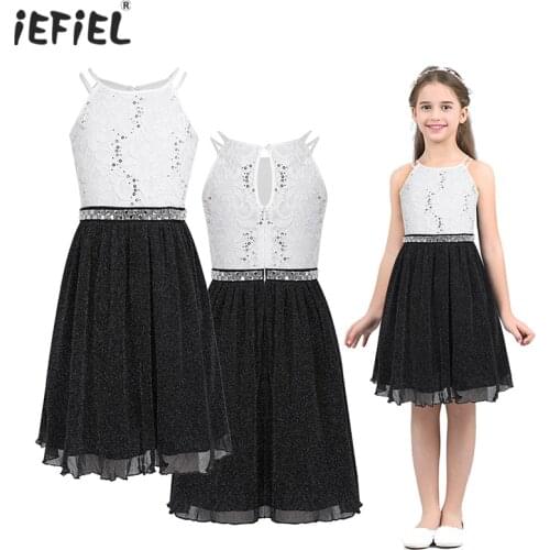 Iefiel Flower Princess Girls Dress Sleeveless Shiny Sequined Floral Lace Vestido Festa Kids Dresses for Girls Party and Wedding