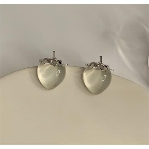 IOY IRENE S925 Needle 2021 New Sweet Lovely Transparent Resin Strawberry Earring For Women Exquisite Stud Earrings Jewelry