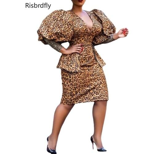 African Dresses for Women 2021 Summer Africa Clothing Short Sleeve Dress Sexy V-Neck Slim Office Lady Party Midi Dress