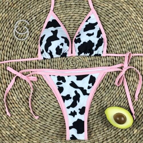 Two piece Cow Print swimsuit,Bikini with cowhide pattern