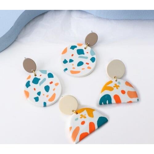 Lifefontier Unusual Geometric Semicircle Clay Drop Earrings Colorful Polymer Clay Dangle Earrings For Women Fashion Jewelry 2021