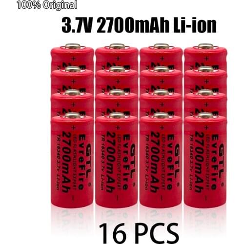2700 mah rechargeable lithium ion battery, 3.7V, 16340, CR123A, 16340cr123a
