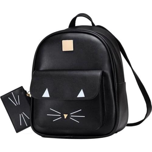 Cute cartoon college style schoolbag simple Fashion Leisure Backpack Cute Cat Mini PU Shoulder Bag for Women or Girls
