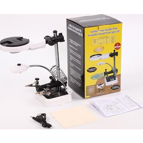 High-definition Glass 90mm Multi-function with Lamp LED Auxiliary Clip Bracket Repair Plug-in Radio Magnifying Glass 3.5X 5X 8X
