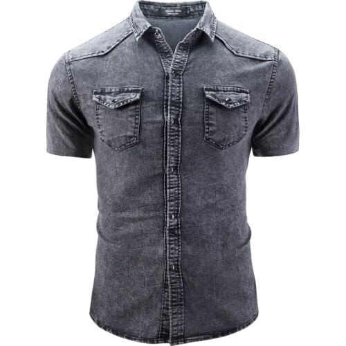 Mens Shirt,2021 Summer New Denim Shirt Mens Casual Short-Sleeved Shirt, European And American Men Fashion Short-Sleeved Shirt