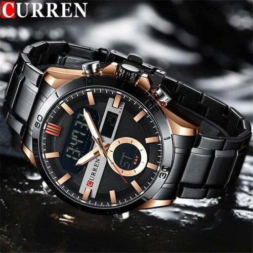 CURREN Sport Men Watch Top Brand Luxury Military Business Male Clock Black Stainless Steel Quartz Digital Man Wristwatch 8384