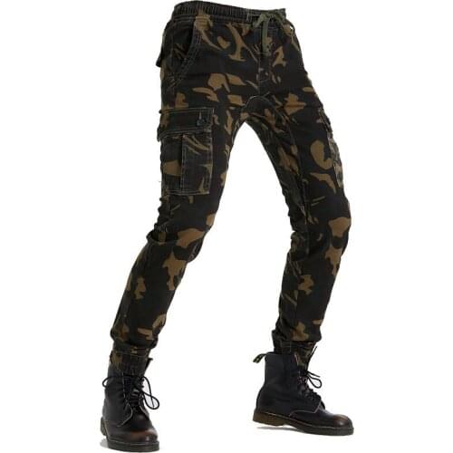 Camouflage Solid Color Men’s Jeans Motorcycle Pants Jeans Off-Road Pants Riding Jeans with Shading Knee Pads