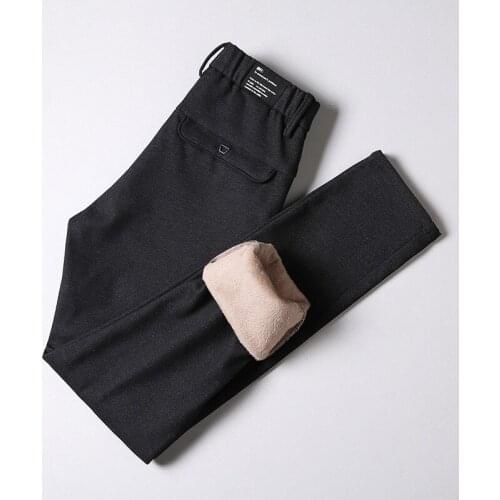 Fashion High Quality Cotton Men Pants Straight Classic Super Warm Thick Fleece Casual Elastic Trousers Male