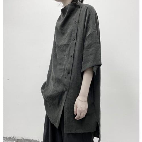 [Customization] Big yards mens clothing Black cotton linen short sleeved shirt loose design summer T-shirt for men and women