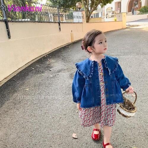 Autumn New Kids Coat Soft Deinm Jacket Big Collar Kids Outerwear Solid Chidren Outfit 2021 Cowboy Outwear