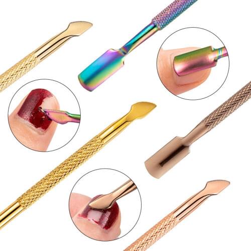 Nail Art Files UV Gel Polish Dead Skin Remove Manicure Pedicure Clean Care Tools 5 Colors Stainless Steel Cuticle Spoon Pusher