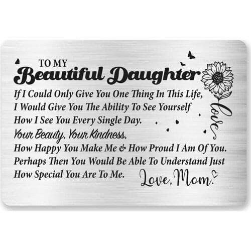 Daughter Gift from Mom To My Daughter Engraved Metal Wallet Card Inserts,Inspirational 16 Birthday Graduation Gifts DIY Custom