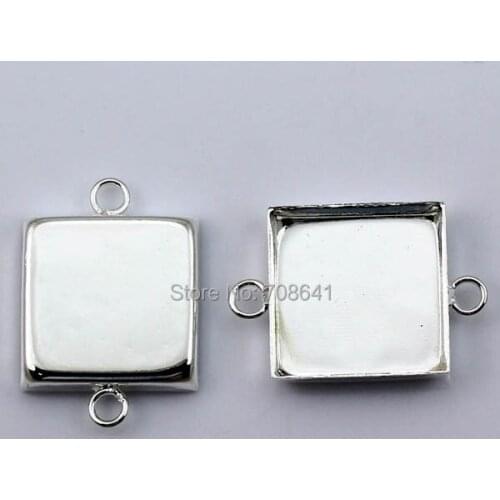Blank Square Deep Bezel with 2 Loops Bracelet Connectors Bases Cameo Cabochons Settings Findings DIY Making Silver tone Plated