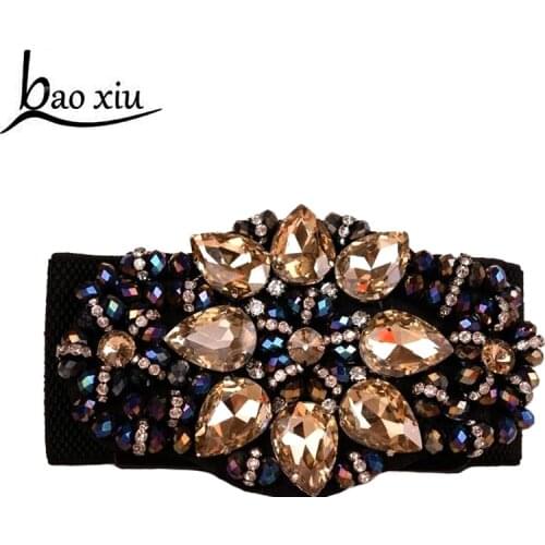 New Women Wide Elastic Belts brand Rhinestones Flower Belts Luxury Crystal Retro Girls jewelry Slim Waistband Belts accessories