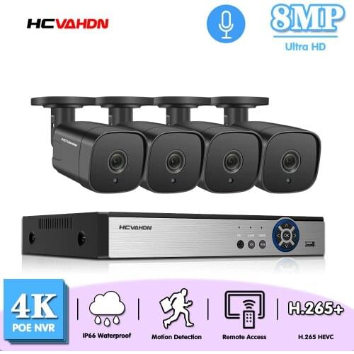 H.265 CCTV 4 Camera Security System POE 4K NVR Kit 4CH Outdoor Motion Detection Bullet Camera Surveillance System Kit 8MP XMEYE