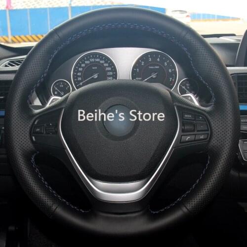 Hand sewing custom Black Leather Red thread Car Steering Wheel Cover for BMW F87 M2 F80 M3 F82 M4 M5 F12 F13 M6 F85 X5 M