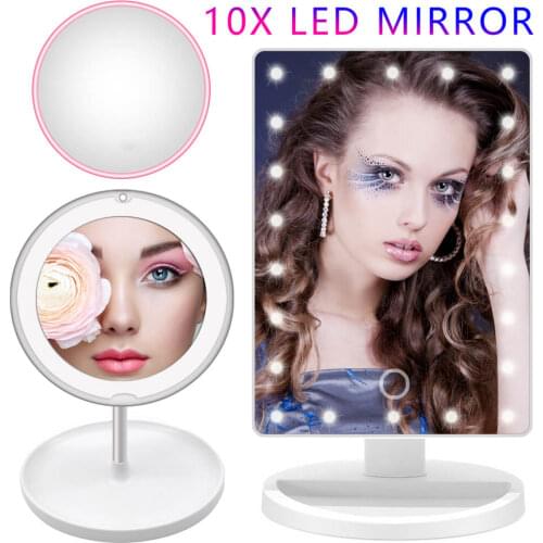 LED Light Makeup Mirror Lamp 10X Magnifier Battery Vanity Magnifying Glass Make Up Mini Bath Cosmetic Bathroom Smart Suction Cup